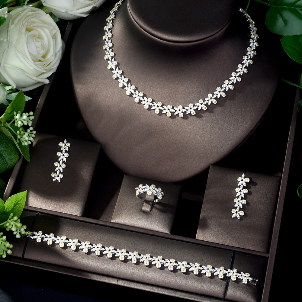 

HIBRIDE Hotsale African 4pcs Bridal Jewelry Sets New Fashion Dubai Jewelry Set For Women Wedding Party Accessories Design N-864