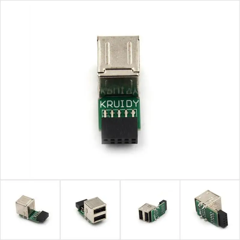

PC Host Case Extender Card Internal Motherboard USB 2.0 9Pin to 2 Port USB A Female Splitter Converter PCB Board