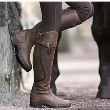 Модные женские сапоги до колена; сапоги-гладиаторы с завязками; высокие военные сапоги на низком каблуке; botas mujer invierno; D324