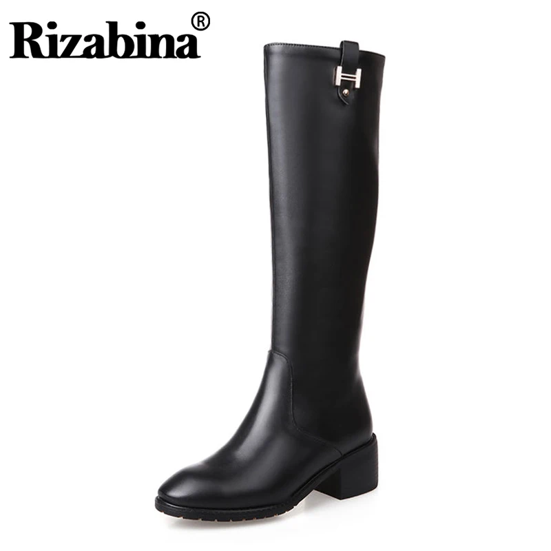 Women Real Genuine Leather Square High Heel Over Knee Boots Fashion
Long Boot Winter Botas Warm Footwear Shoes Size 32-43