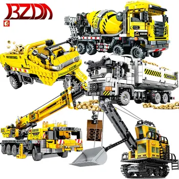 

BZDA City Technical Engineering Vehicle Truck Van Excavator Crane Derrick Car Building Blocks Bricks Toys For Birthday Gifts