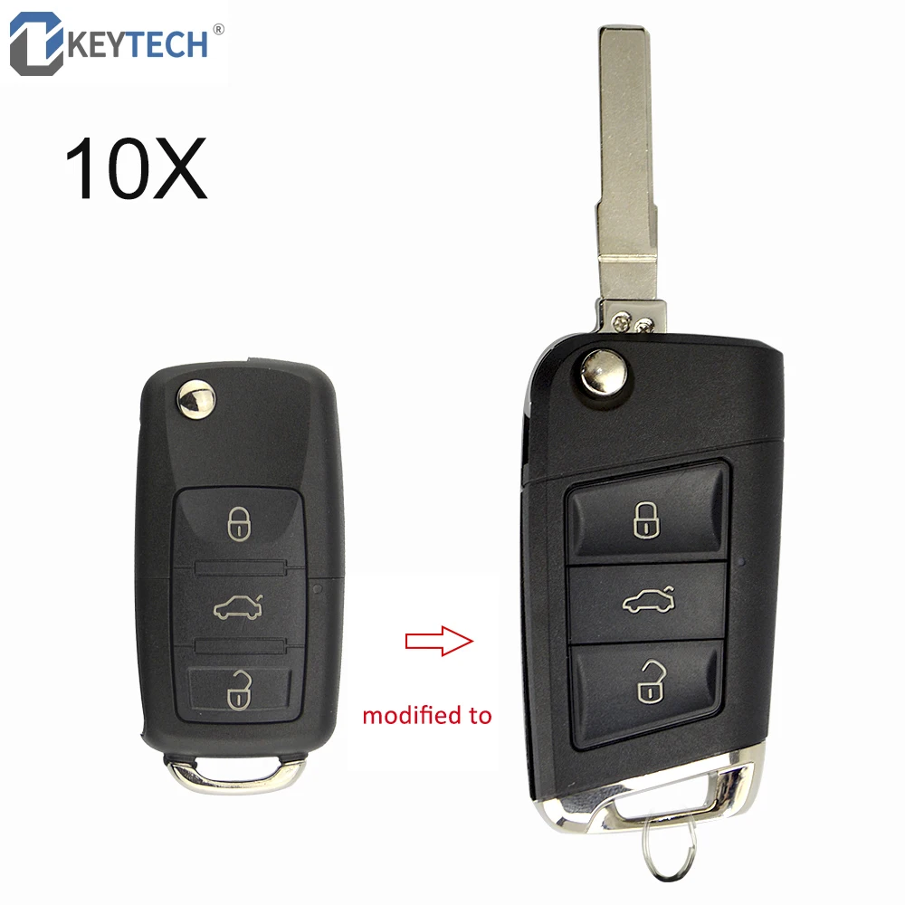 Modified key OkeyTech 10 шт./партия модифицированный дистанционный Складной автомобильный ключ оболочки для V W Polo Passat B5 Golf MK5 Beetle 3 кнопки Uncut Пустой клинок - Количество кнопок: Modified key