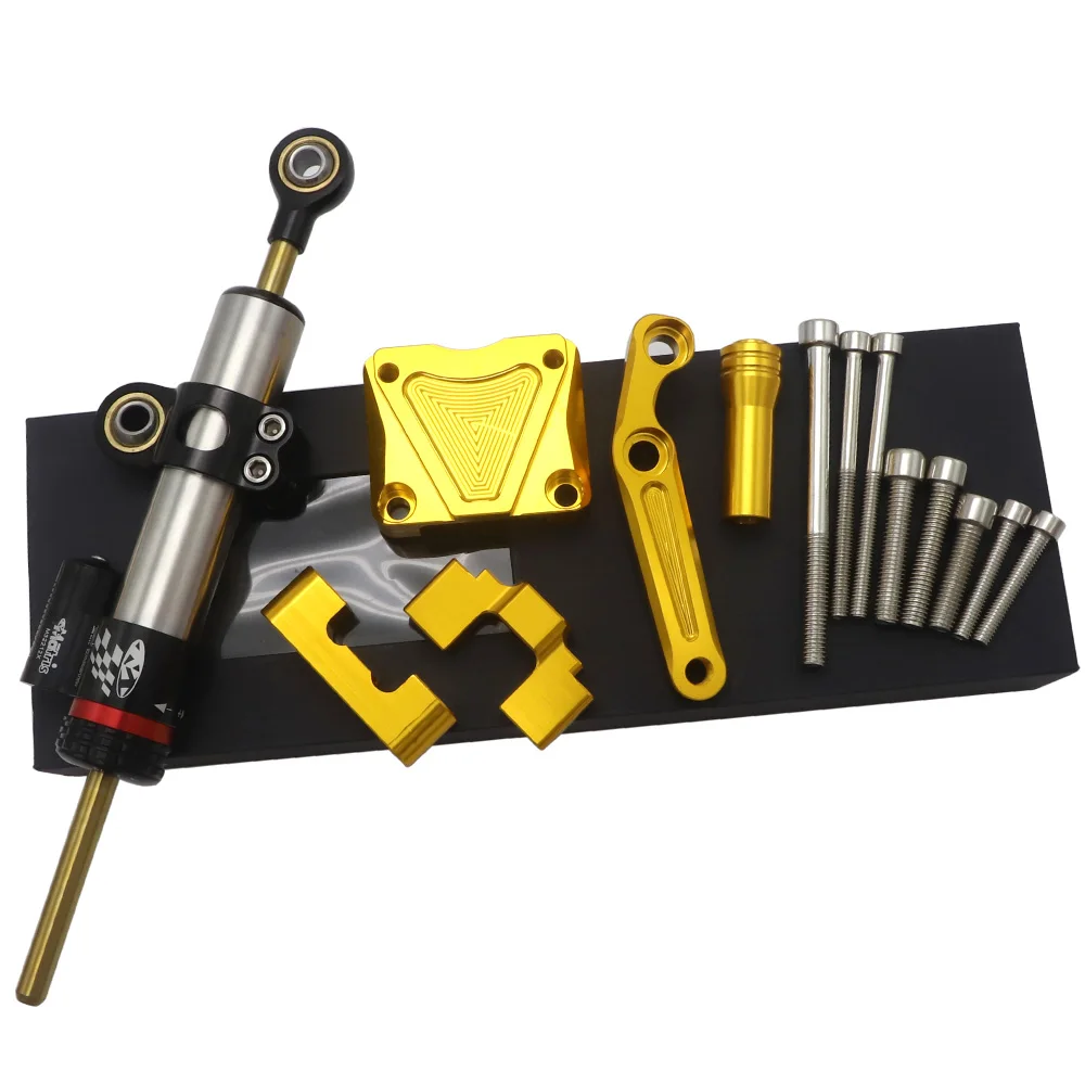 Gold set Ninja 300 EX 300 ЧПУ Регулировка рулевой демпфер Стабилизатор кронштейн комплект крепление для Kawasaki EX300 NINJA300 2013-201 - Цвет: Gold set