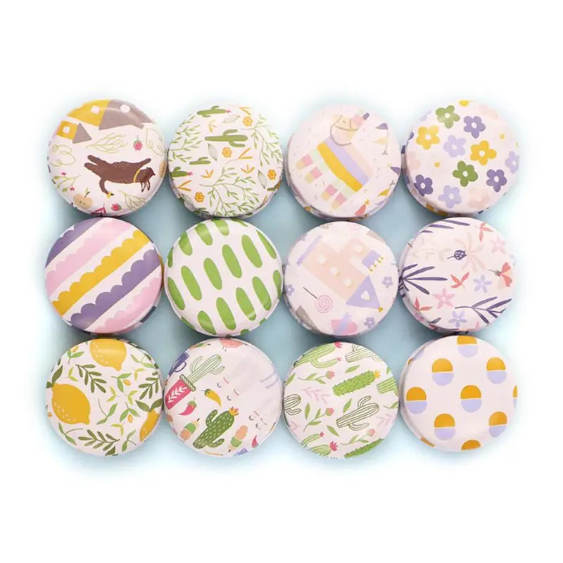 12pcs Mini Elegant Flower Tin Box DIY Candle Jar Balm Round Empty Case Portable Lipstick Spices Storage