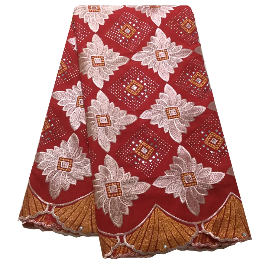 Red Cotton Lace Embroidered Fabric Swiss Voile Dry Fabrics High Quality for Evening Dress Material | Дом и сад