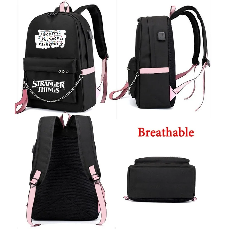 BPZMD холст с буквами странные вещи женский рюкзак для школьников-подростков девочек студенческие водонепроницаемые сумки Usb ноутбук рюкзак для путешествий