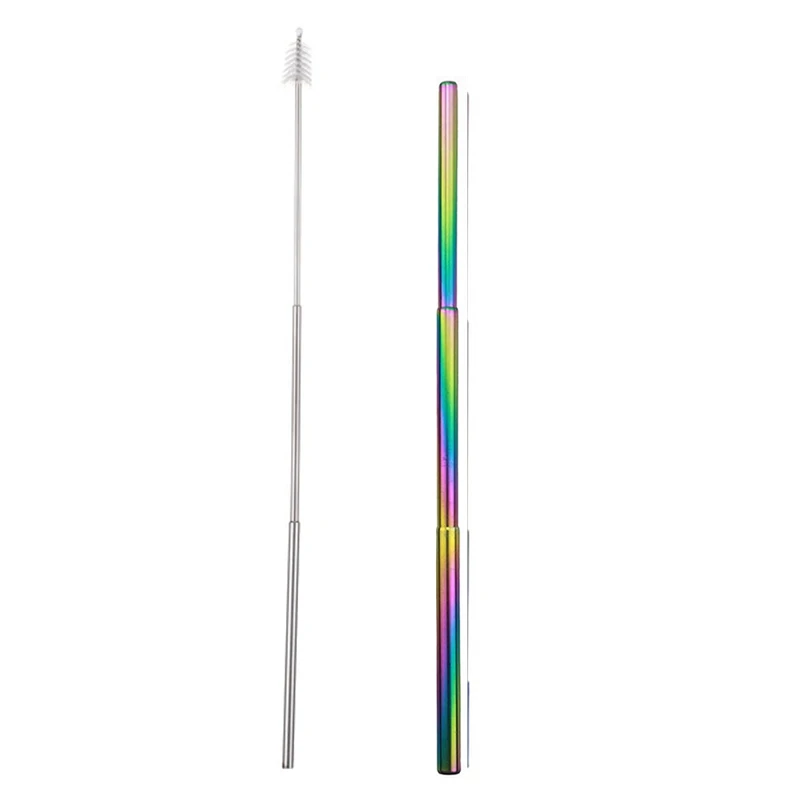 Rainbow With Brush Портативный многоразовые Нержавеющая сталь телескопическая соломинкой Для вечерние бар cгибающийся металлический питьевой соломы с Чехол и щетка - Цвет: Rainbow With Brush