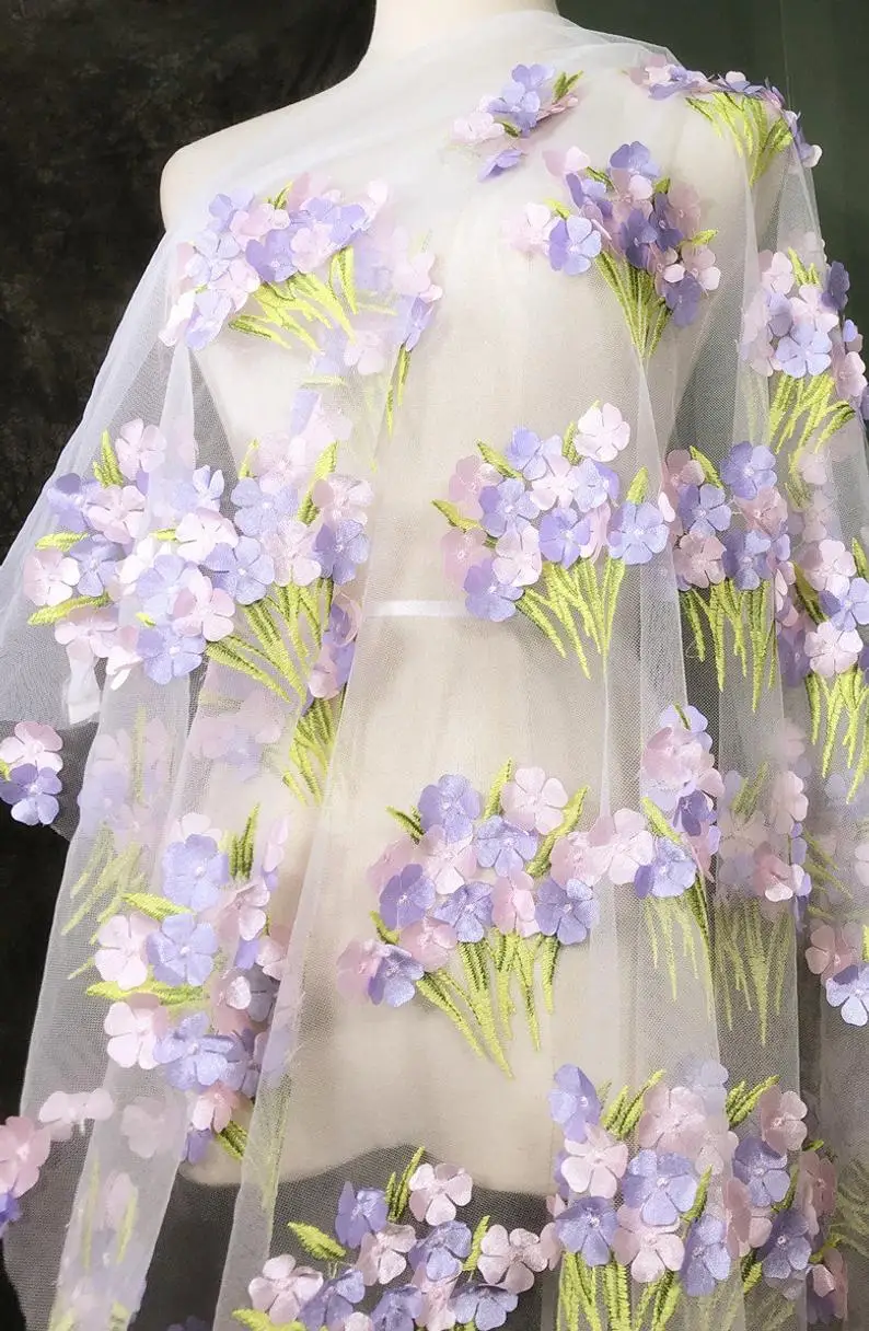 

Romantic 3D Flowers Lace Fabric, Tulle Fabric With 3D Blossom, Evening Dress Fabric By Yard