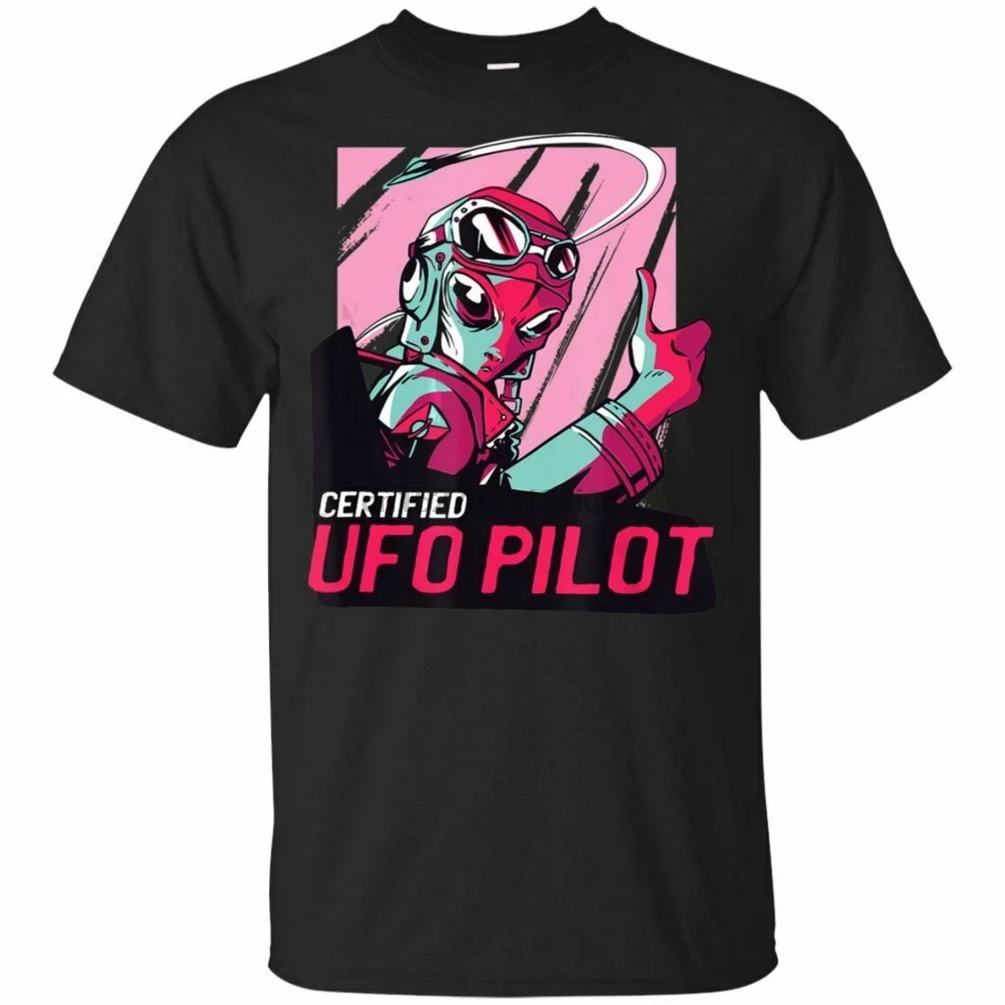 Alien Certified Ufo Pilot Ретро черная темно-синяя футболка S-3Xl высококачественная