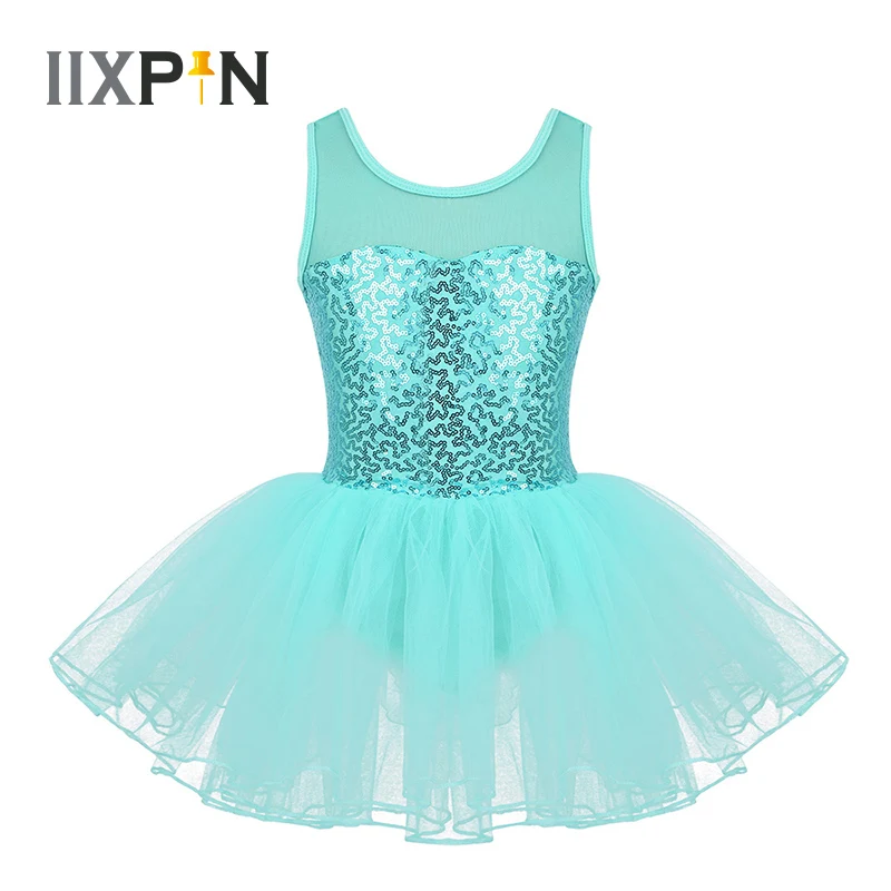 Балетная пачка для маленькой девочки платье танцевальные костюмы без рукавов стрейч из сетчатой ткани, с блестками балетные и гимнастические трико Сетчатое платье