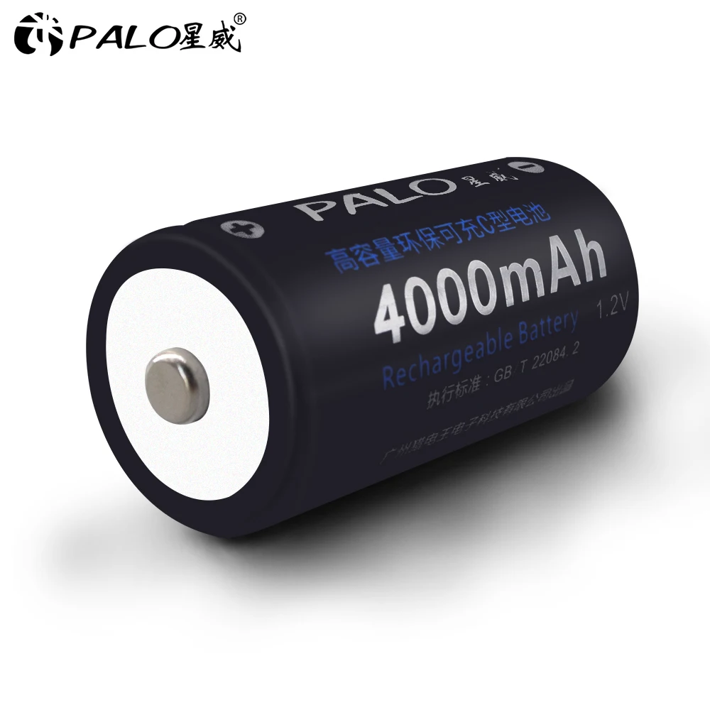 PALO R14 C Cell battery C size rechargeable battery 1.2V 4000mAh NI-MH + intelligent fast charging LCD charger for AA AAA C D 9V coin cell