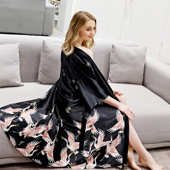 

Women Kimono Robe Gown Sexy Sleepwear Satin Bridal Wedding Gift Silky Intimate Lingerie Casual Print Home Dressing Gown
