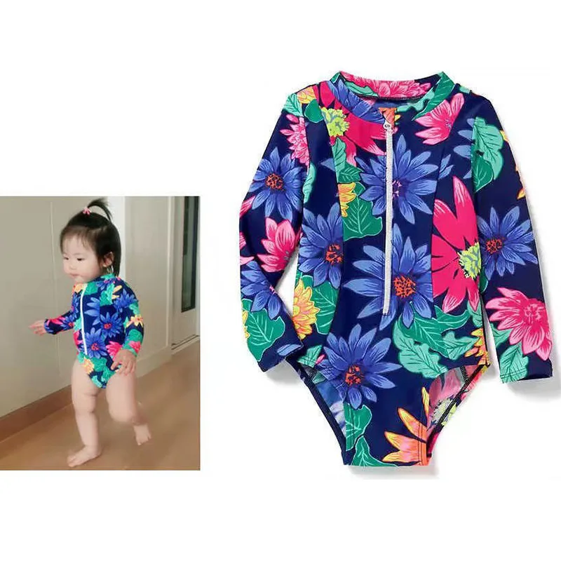 

Korean-style Swimwear INS-Style Swimwear KID'S Swimwear GIRL'S One-piece Girls Cute Tour Bathing Suit Long Sleeve Sun-resistant