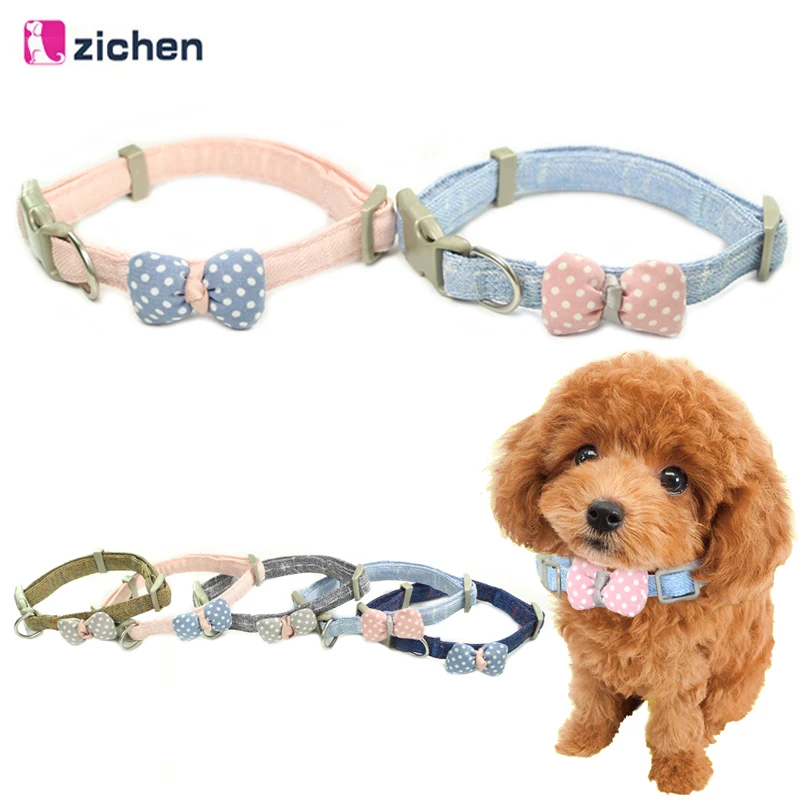 

Zichen Pet Cat Collar Dog Collar Adjustable Polka Dot Bow Nylon Durable Small Dog Cat Necklace For Small Medium Dog Collar S M