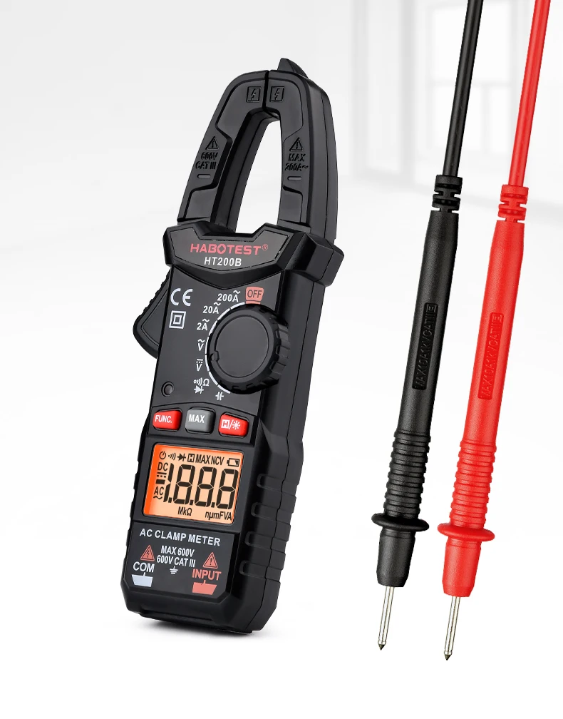 

HABOTEST HT200B New Edition Auto Range Clamp Meter AC DC Digital Ammeter Carry Test Leads