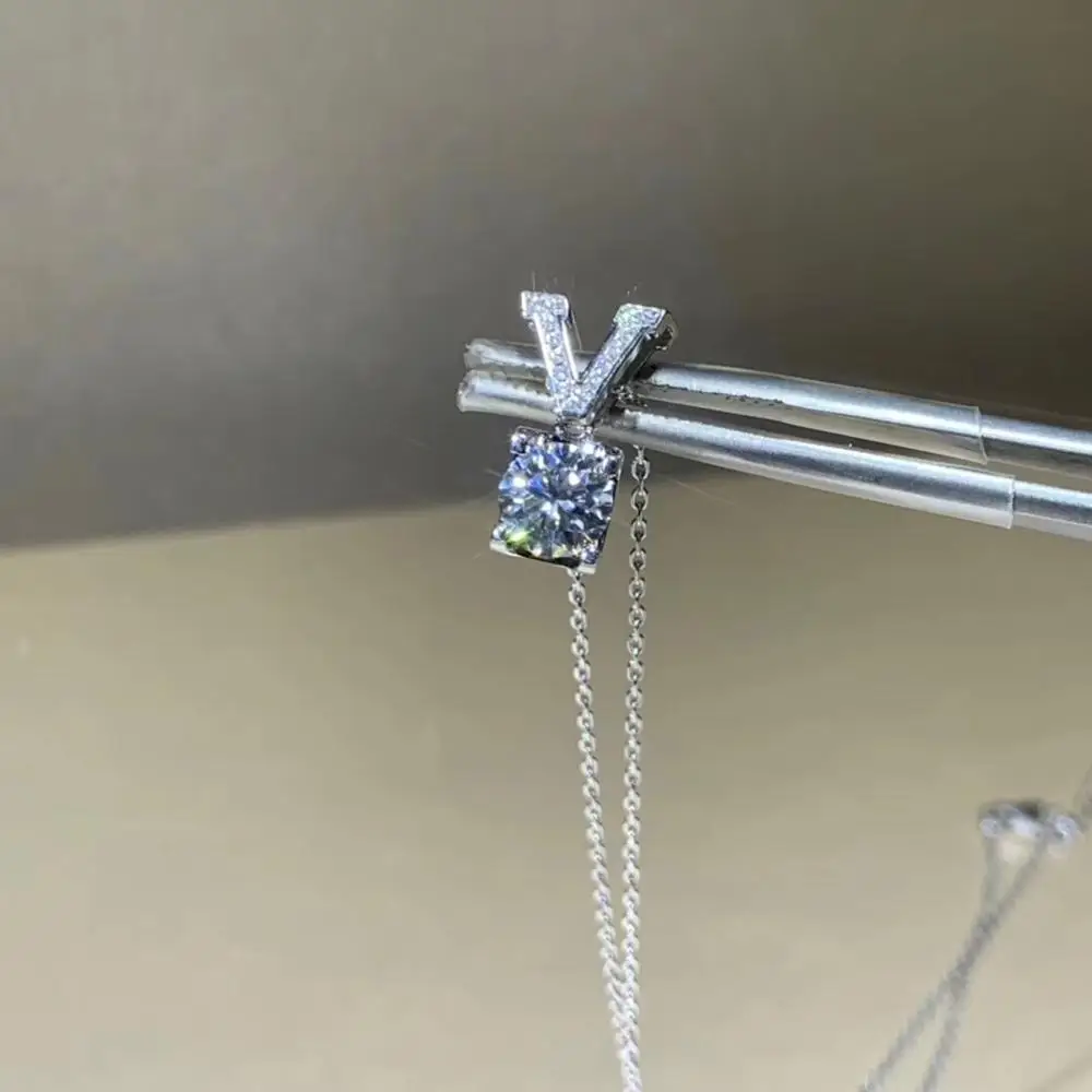Kkmall магазин круглые серебряные Moissanite Подвески 1.00ct D VVS Роскошные Moissanite Weding подвески для женщин