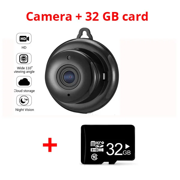Camera add 32gb card Домашняя безопасность V380 2,1 мм объектив 960P беспроводной мини wifi ночное видение Смарт ip-камера Авто Onvif монитор детский монитор наблюдения - Цвет: Camera add 32gb card