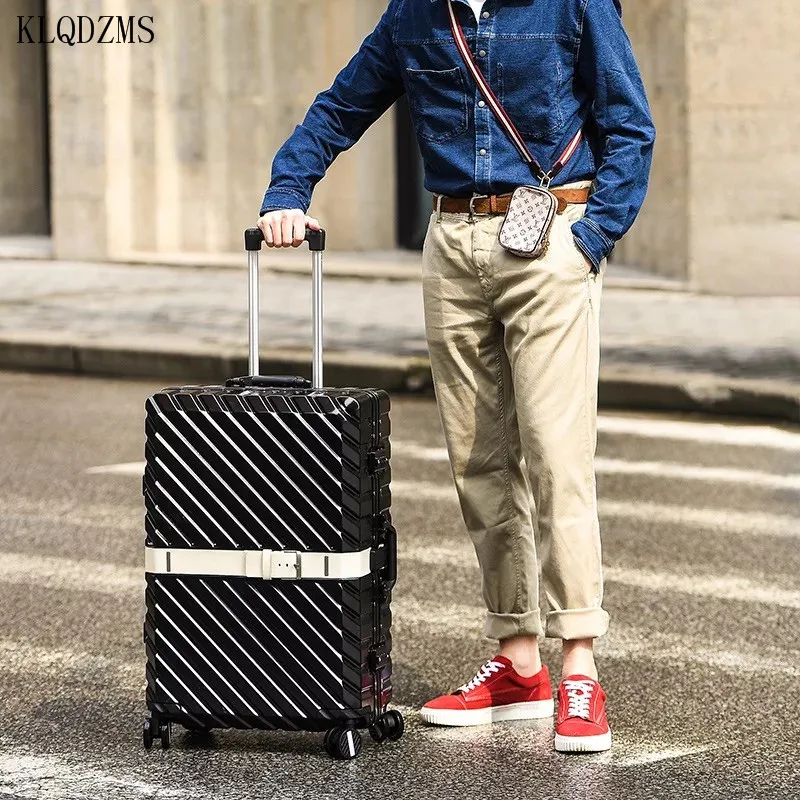 KLQDZMS 20"24"26"29inch Aluminum Frame Business Travel Hard Shell suitcase Spinner Cabin Trolley Suitcase Carry on Luggage