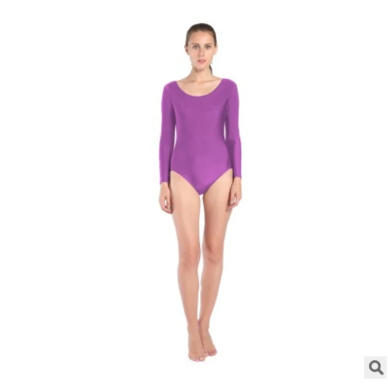 Adult Women Shiny Long Sleeve Rhythmic Gymnastic Leotard Ballet Dance Spandex Leotard Bodysuit Gymnastics Costume Unitard