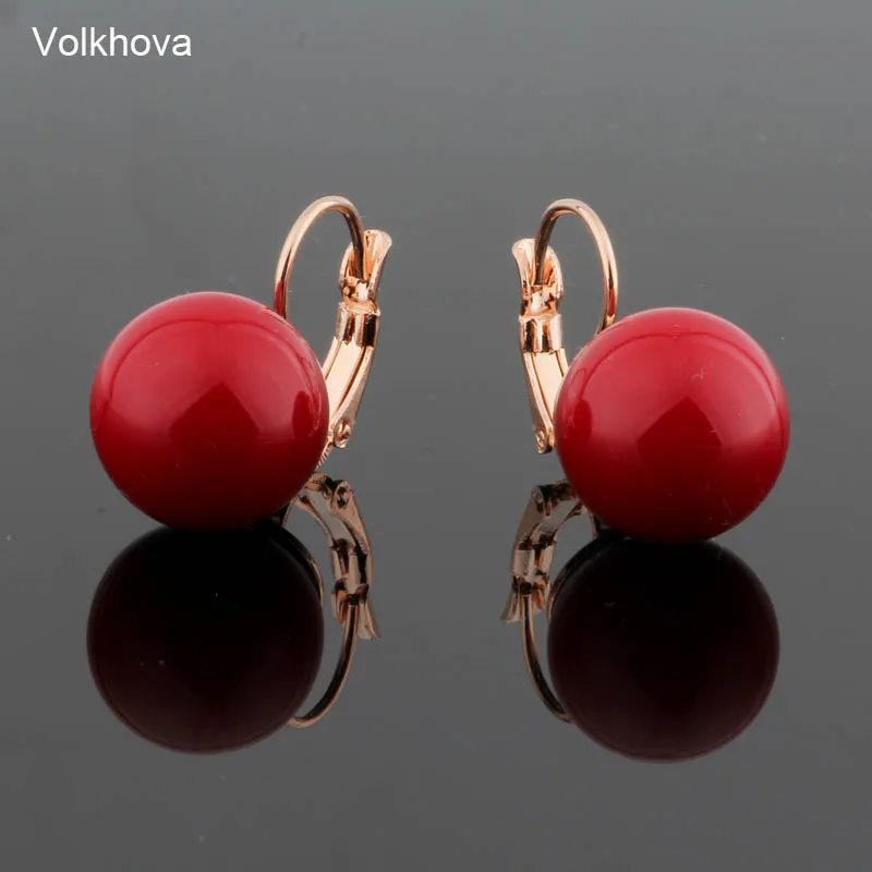 Simple Round Pearl Earrings 585 Rose Gold Color Copper Drop Earrings For Women Red Colors And White Best Friends Gift