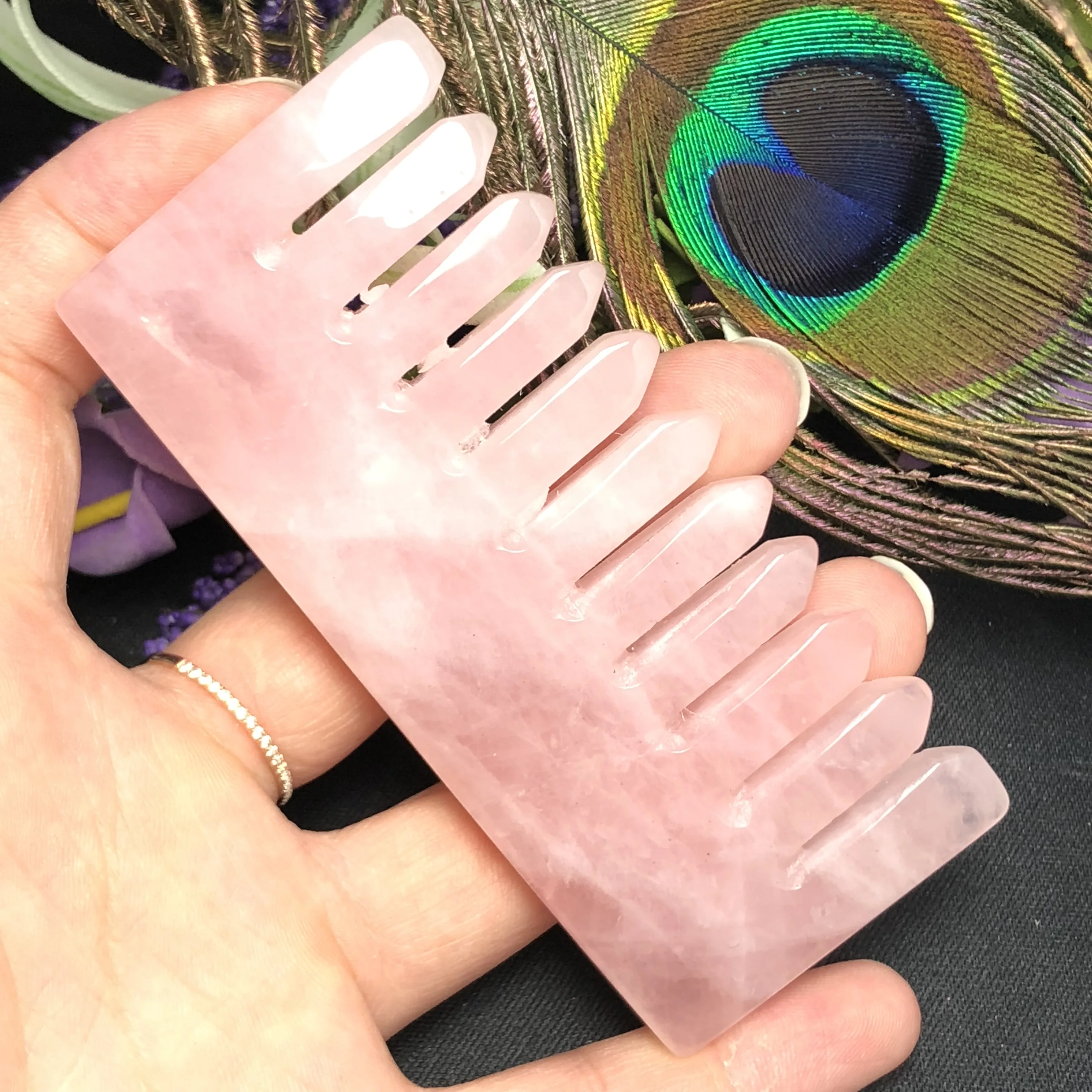 High Quality Natural Amethyst Rose Quartz Crystal Comb Wide Tooth Hair Health Massage Combs Healing Gemstone Gifts Collection 2