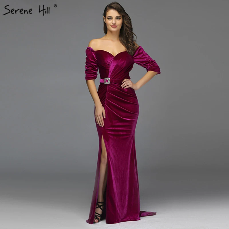 Розовые вечерние платья с открытыми плечами и половинным рукавом, новейший дизайн, сексуальные вечерние платья в стиле русалки, Serene Хилл LA60894