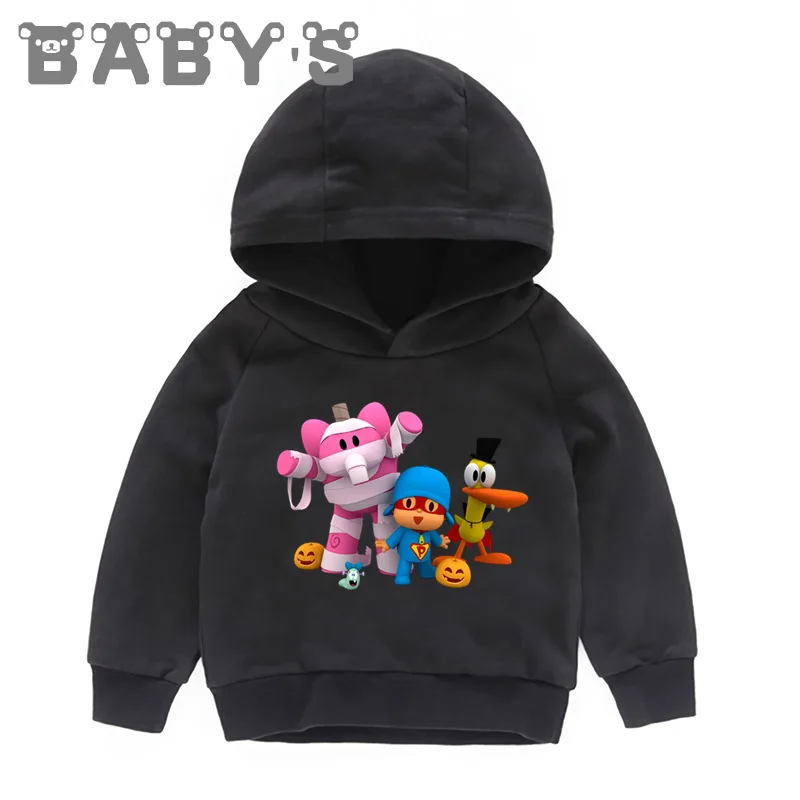 Детские толстовки с капюшоном детские забавные толстовки с рисунком Pocoyo хлопковый пуловер для малышей Топы, одежда для мальчиков и девочек KMT5313 - Цвет: 5313D-Black