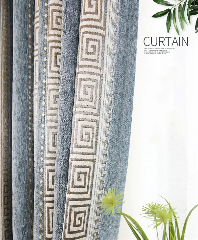 Curtains best of sale Grey Luxury Chinese Striped Jacquard Curtain For Living Room Bedroom 80% Shading Thick Chenille Blinds Drapes For Door Custom 4 beaded curtains