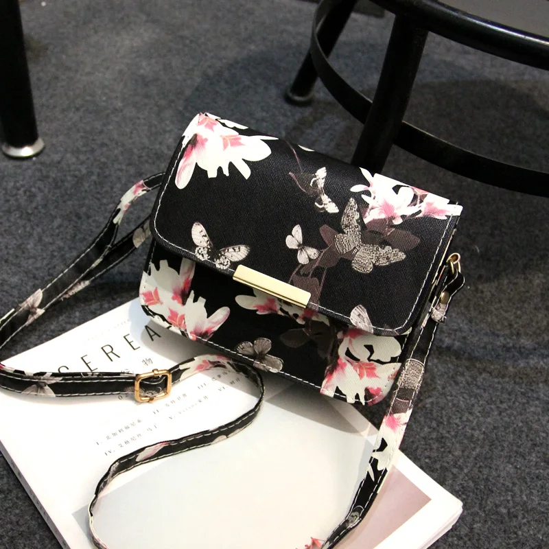 

New Luxury Women Bags Design Small Satchel Girl Women's Bag Flower Butterfly Printed PU Leather Shoulder Bag Retro Crossbody Bag