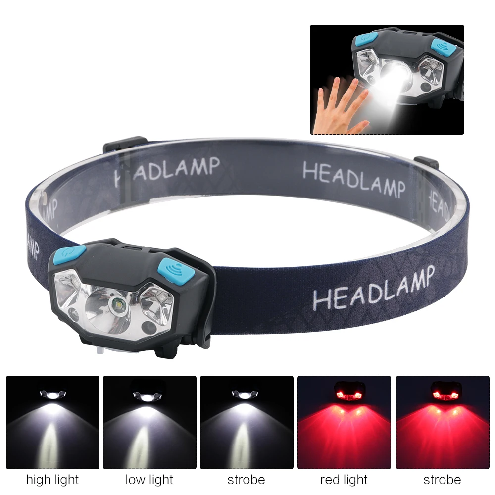 

12000Lm Mini Rechargeable LED Red White Headlamp Body Motion Sensor Headlight Camping Flashlight Head Light Torch Lamp With USB