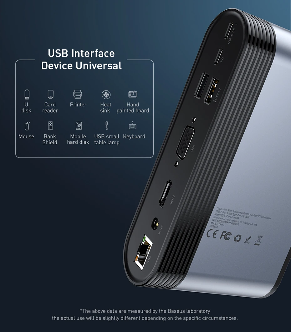 Baseus 16 портов USB C концентратор к USB 3,0 4K HDMI RJ45 VGA DC Аудио Многофункциональный Тип C концентратор адаптер рабочая станция для ноутбука