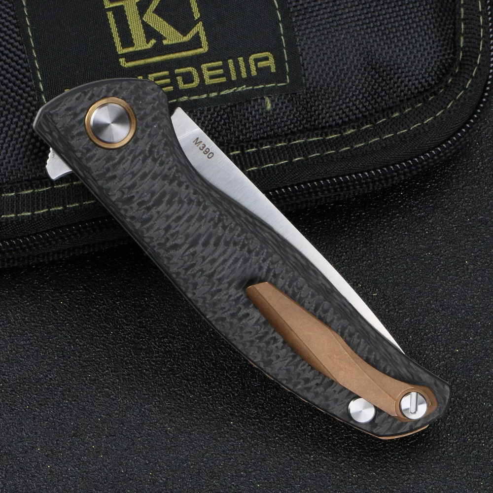 Kanedeiia carbon fiber handle Flipper F3 folding knife M390 blade titanium lined camping hunting pocket fruit knife EDC tools