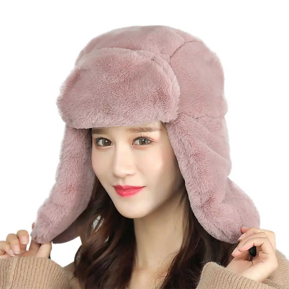 Women Bomber Hat Thick Cold-proof Windproof Cap Outdoor Winter Cycling Hat - Color: R