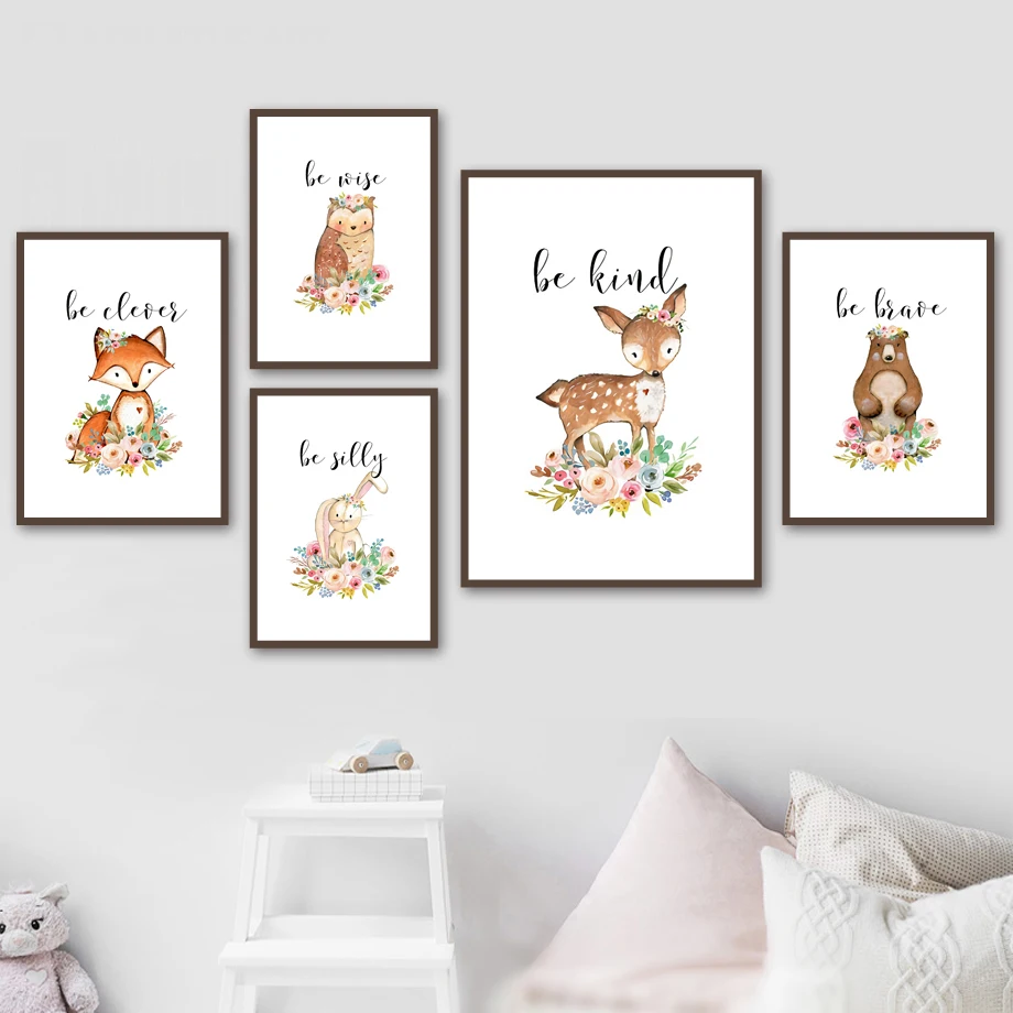 

Raccoon Rabbit Owl Fox Cartoon Wall Art Print Canvas Painting Nordic Canvas Posters And Prints Wall Pictures Baby Kids Room