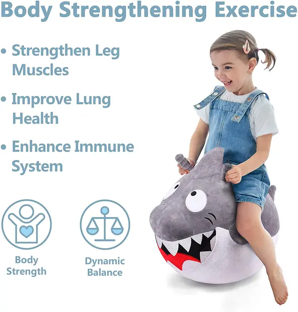 iPlay iLearn Kids Great White Shark Hopper Ball Ride on Bounce Toy Outdoor Inflatable Jumping Animal Gift for Boy Girl 2