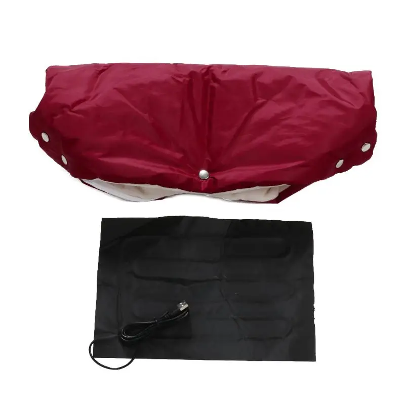Wine Red-Heater Зимняя теплая грелка для рук USB Электрический нагреватель плюшевые варежки на коляску коляска муфта для рук Водонепроницаемая коляска рукавица Багги клатч - Цвет: Wine Red-Heater