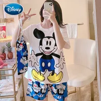 Disney Mickey Minnie Women Pajamas Set Summer Cute Cartoon Short Sleepwear Girls Comfortable Home Clothes 2