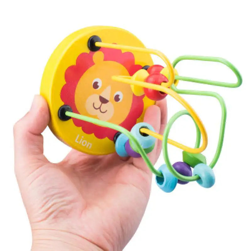 1pc Mini Cartoon Animal Small Round Beads Wooden Toys Early Education Puzzle Learning Toys 1-4 Years Old