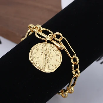 

Non-Mainstream Design French Retro Roman Portrait Disc Stitching Chain Metal Texture Socket Bracelet Female