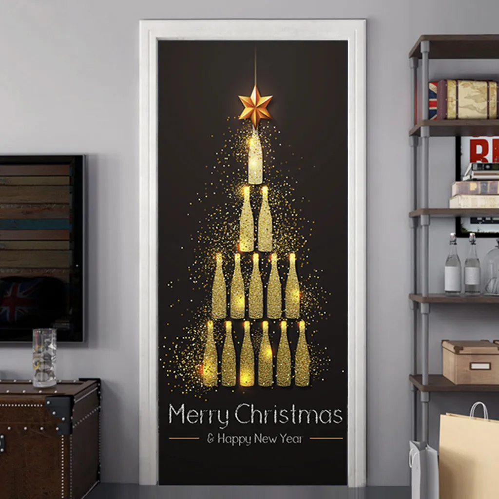 Christmas Decoration Door Stickers 3D Simulation Removable Wall Stickers Christmas Decorations for Home Door Stickers 19Oct09