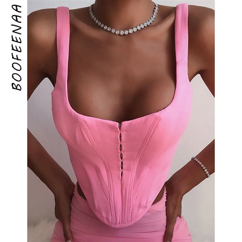BOOFEENAA розовый сексуальный укороченный топ Женская одежда Клубная одежда Rave Festival Модные Винтажные Бюстье Топы C55-AZ20