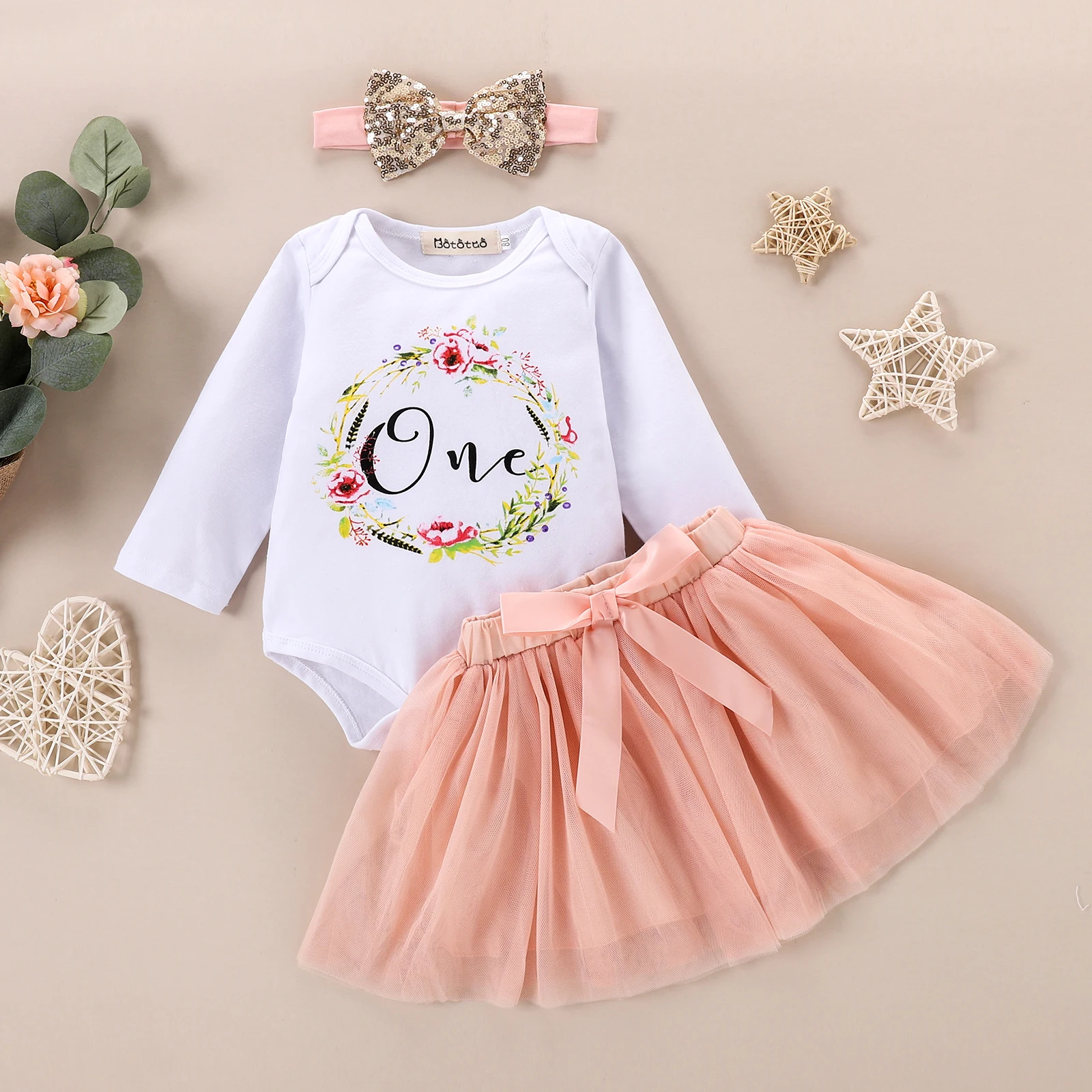 Summer Cotton Baby Girls Kids Boutique Clothing Sets One Year Old Birthday Clothes Girls Tutu Outfits Romper+Skirt+Headband 1 Y baby outfit matching set