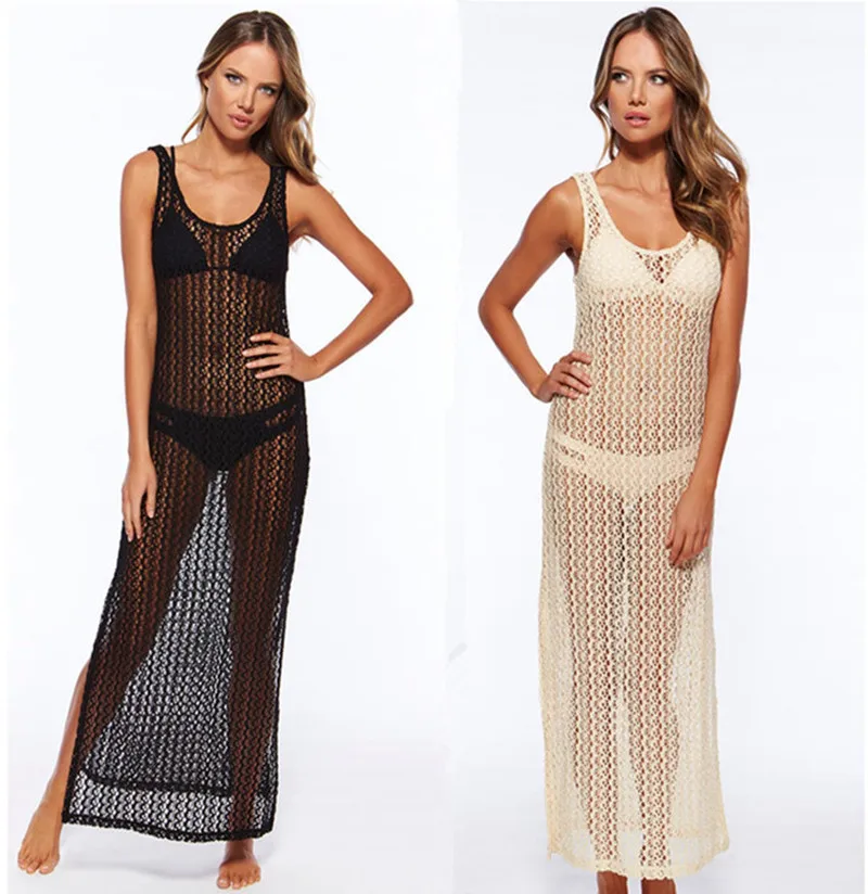 

2019 Summer Beach Dress White Mesh Cover Women Crochet Bikini Cover Ups Swimwear Swimsuit Swimsuit Beach Dress