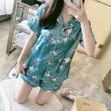  Silk Pajamas for Women Pyjama Satin Femme Night Star Moon Print Pijamas Set Shorts and Top Female Women's Home Suit Sleepwear 