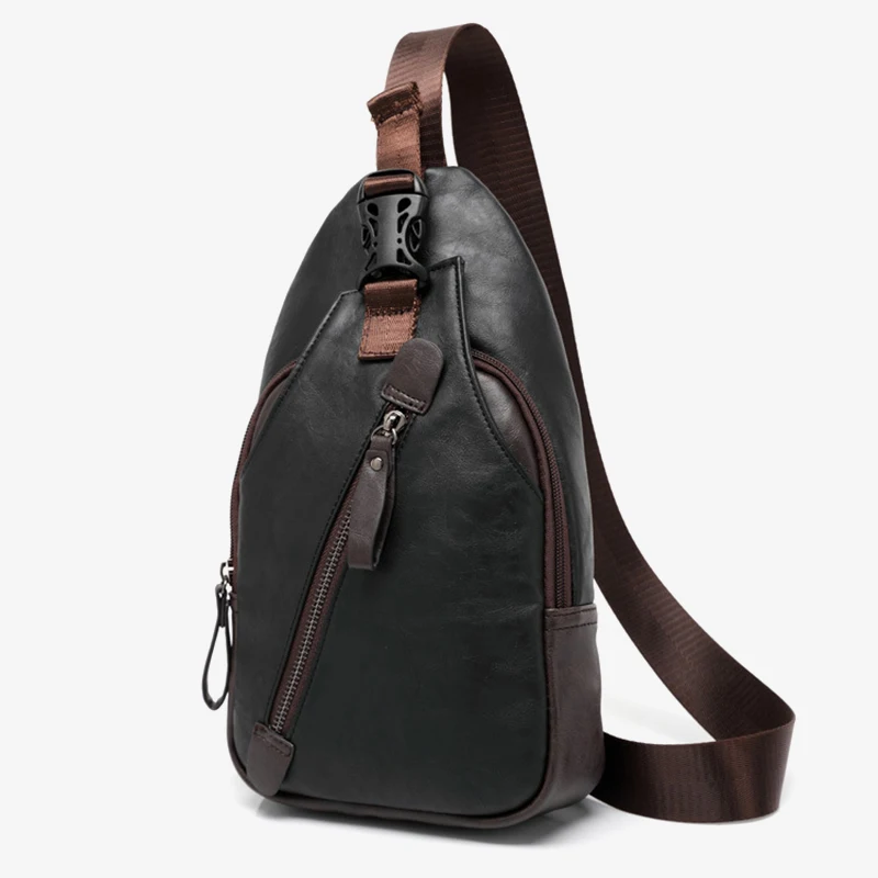 Men Retro Shoulder Chest Bag Casual Travel Large Capacity Adjustable Straps Crossbody Bags Male PU Leather High Quality Pack
