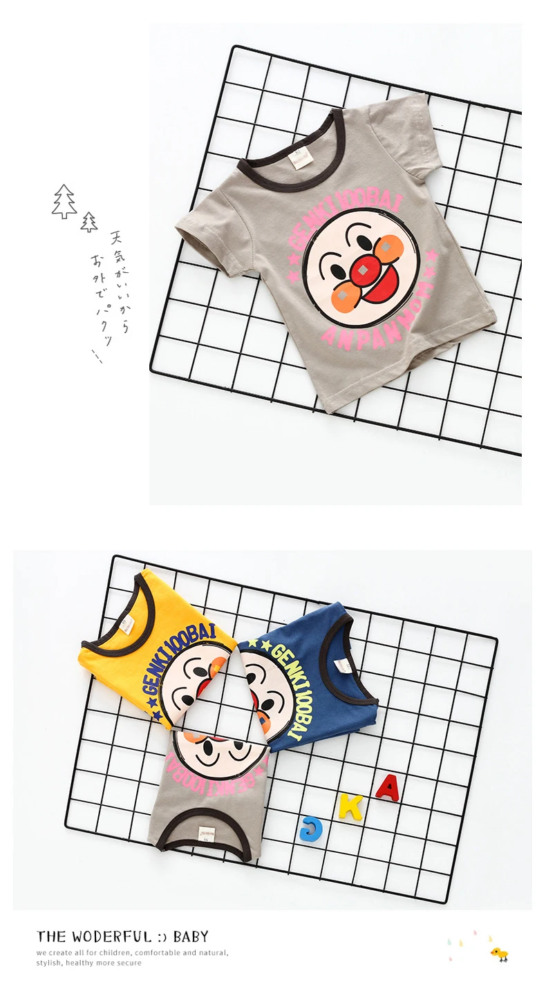 Новая детская футболка Anpanman на лето, детские футболки с героями мультфильмов для маленьких мальчиков и девочек, одежда, хлопковые футболки, топы для малышей от 18 месяцев до 8 лет
