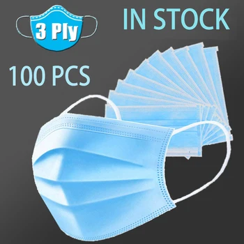 

100 Pcs 3 Laye Mask Dust Protection Masks Disposable Face Masks Elastic Ear Loop Disposable Dust Filter Safety Mask Anti-Dust