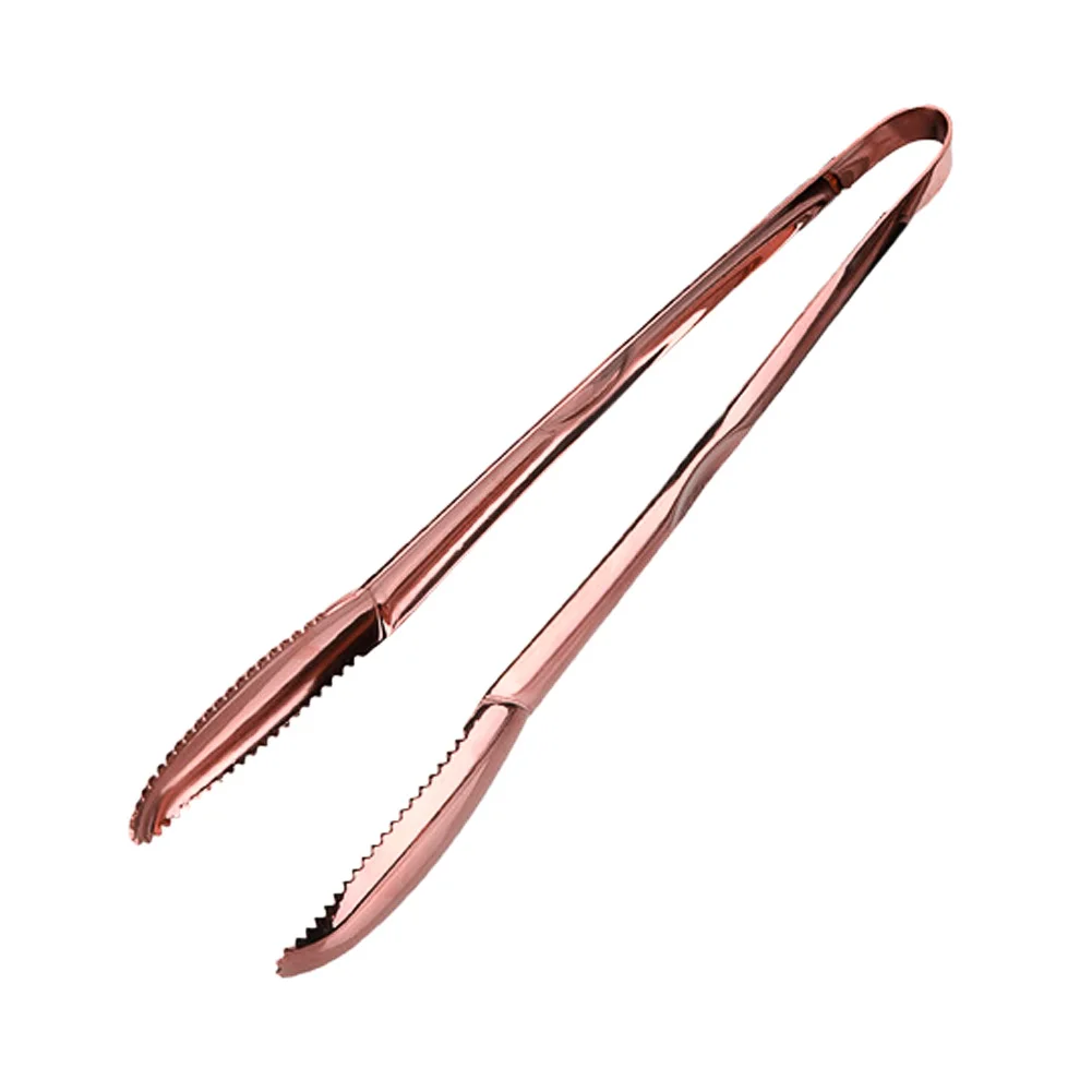 rose gold Инструмент для самообслуживания, зажим для барбекю, легко брать, выпечка, анти-ожоги, устойчивая еда, Тонг, рукоятка из нержавеющей стали, нескользящая, легкая, зигзаг - Цвет: rose gold