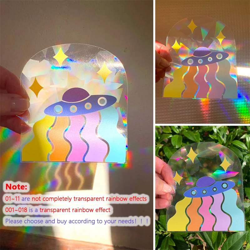 11Pcs New 3D Rainbow Effect Window Stickers Star Butterfly UFO Decor DIY Glass Wall Decals for Home Prisms Maker | Дом и сад