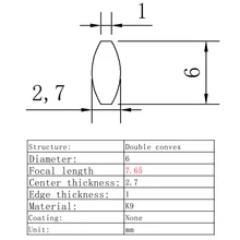 Двойная выпуклая линза диаметр 6 мм фокусное расстояние 7,65 мм K9 стеклянная линза оптическая стеклянная оптическая линза